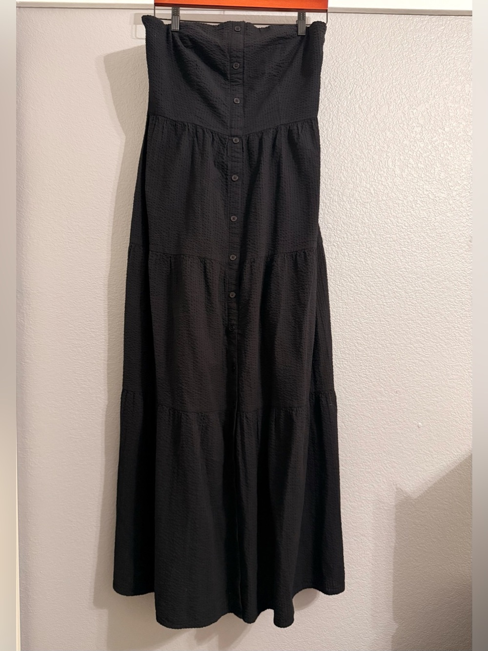 LOFT Beach Black Strapless Button-Front Maxi Dress